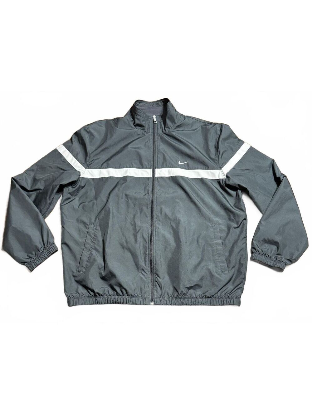 Nike Mens XL Windbreaker Jacket Gray White Full Zip Mesh Lined 404501-060 Swoosh
